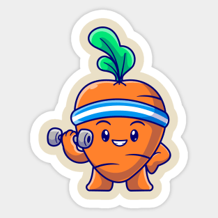 Cute Carrot Lifting Barbell Cartoon Sticker